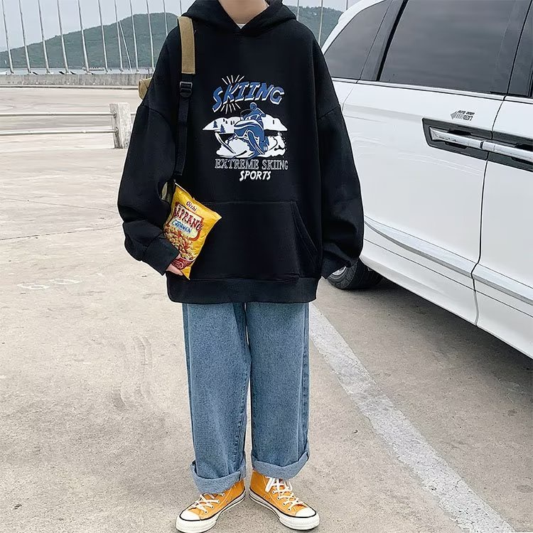 Áo hoodie Dáng Rộng Có In Chữ Phong Cách Thời Trang Nhật Bản