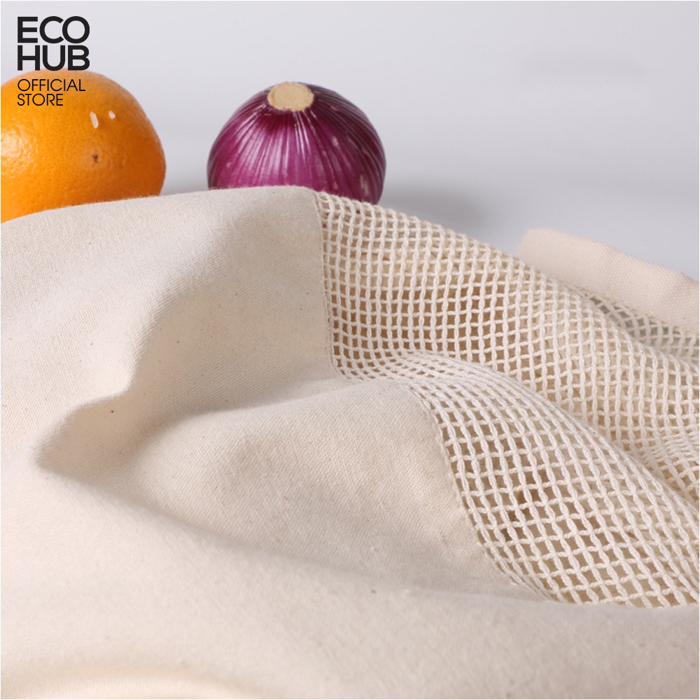 Túi đeo vai ECOHUB bằng vải phong cách màu be thích hợp đi chợ, mua sắm, dạo chơi trên đường phố E00167