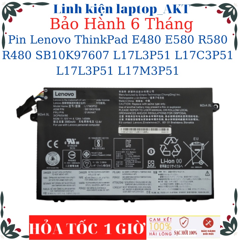 Pin laptop Lenovo ThinkPad E480 E490 E495 E590 E580 E595 E580 R580 R480 01AV445 L17L3P51 L17C3P51 L1