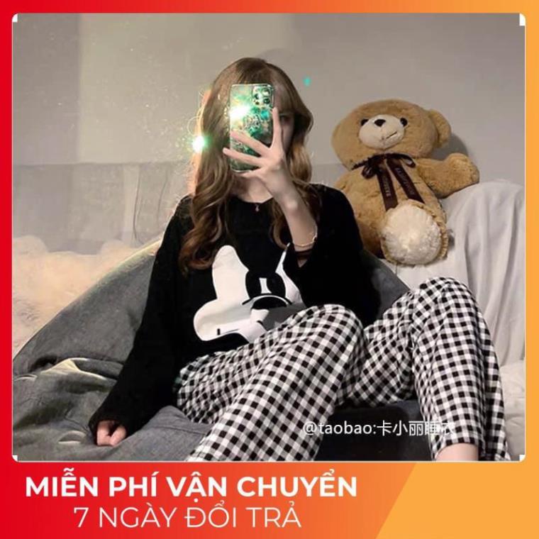 [ 𝐅𝐑𝐄𝐄 𝐒𝐇𝐈𝐏 ] BỘ MICKEY MÈO ĐEN QUẦN CARO