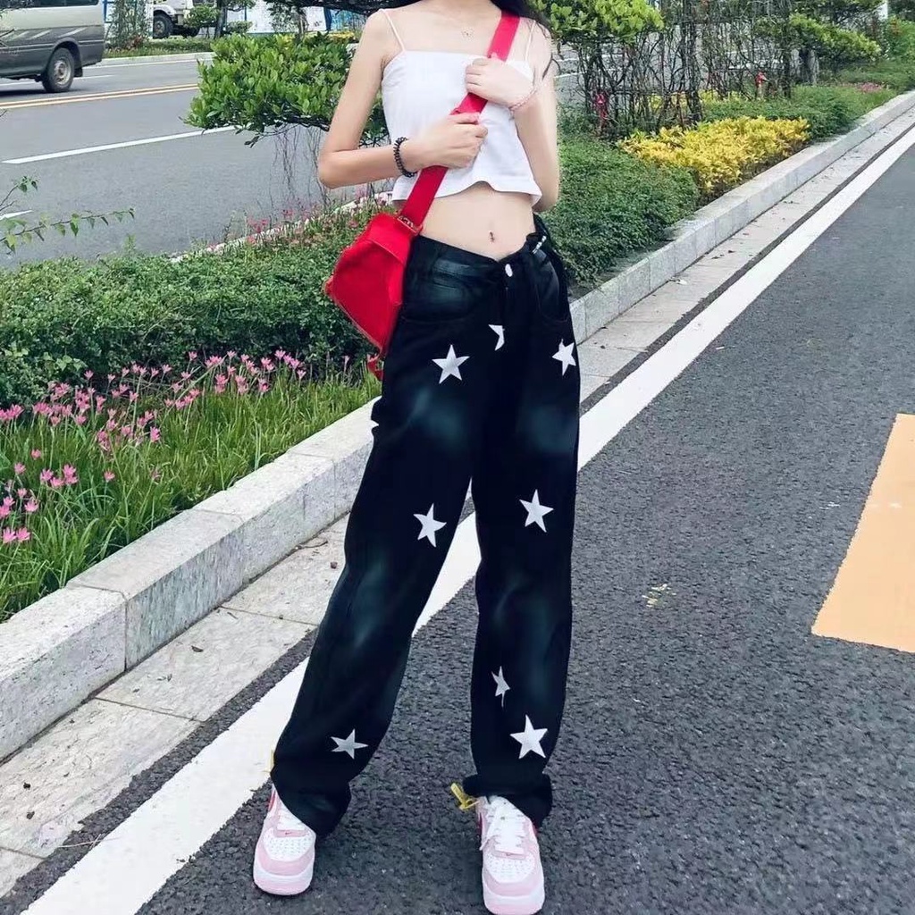 Jiashucheng Quần Jean Dài Lưng Cao Ống Rộng Dáng Suông Kiểu Đường Phố Mỹ Thời Trang Xuân Thu Cho Nữ