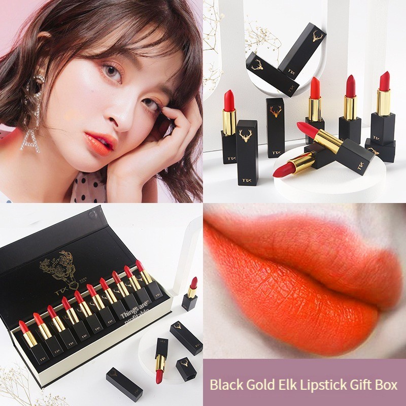 Set 10 Son Môi Dưỡng Ẩm Không Dễ Phai Màu Thiết Kế Vỏ Son Phong Cách Giáng Sinh