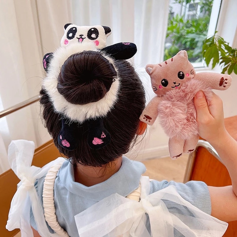 Dây Cột Tóc Co Giãn Hình Chú Ếch / Gấu Hoạt Hình Nhồi Bông Dễ Thương Cho Bé Gái