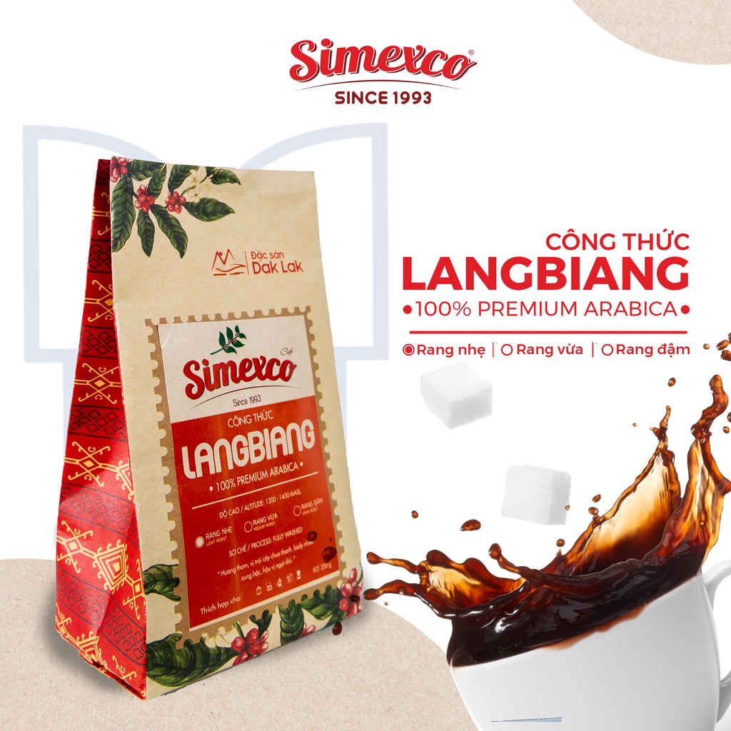 Cà phê mộc, pha phin pha máy Espresso cao cấp, 100% Arabica, rang xay nguyên chất, công thức Langbiang, Simexco