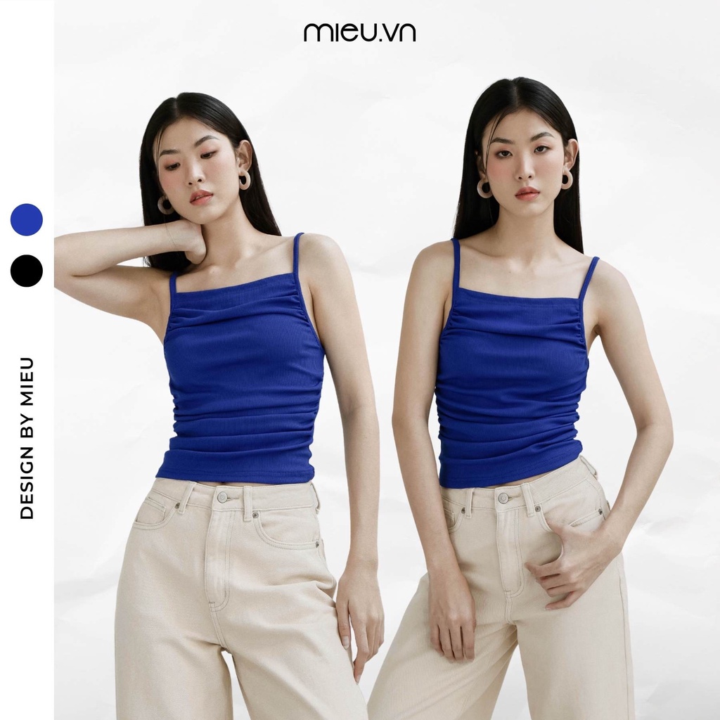 Áo hai dây nữ thiết kế nhún sườn fashionista hai màu MIEU - JS30