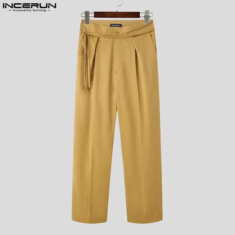 Quần ống rộng INCERUN thắt dây màu trơn giản dị thời trang công sở dành cho nam
