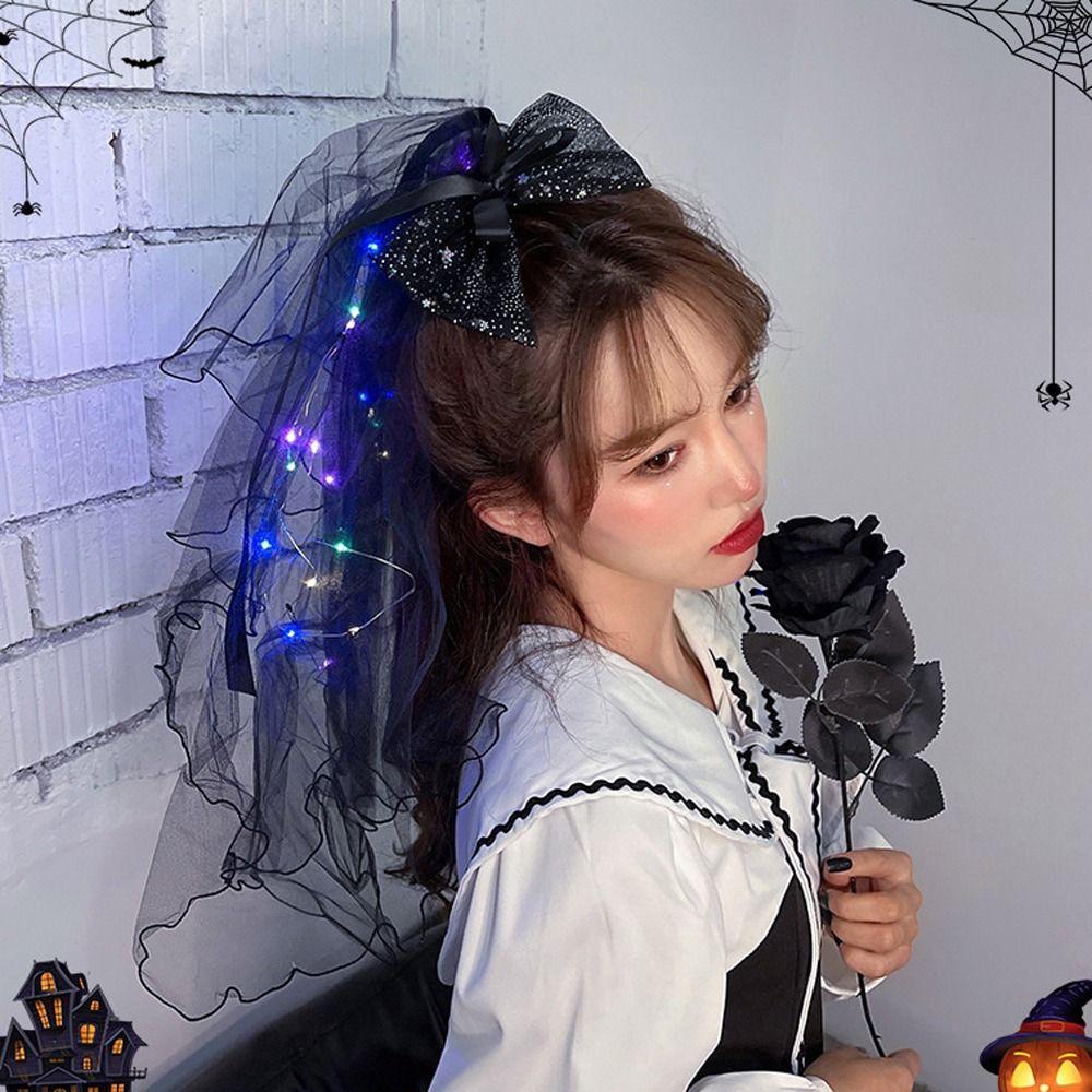 Kẹp Tóc Hình Vương Miện Có Mạng Che Mặt Phối Đèn LED Cho Cô Dâu Chụp Ảnh