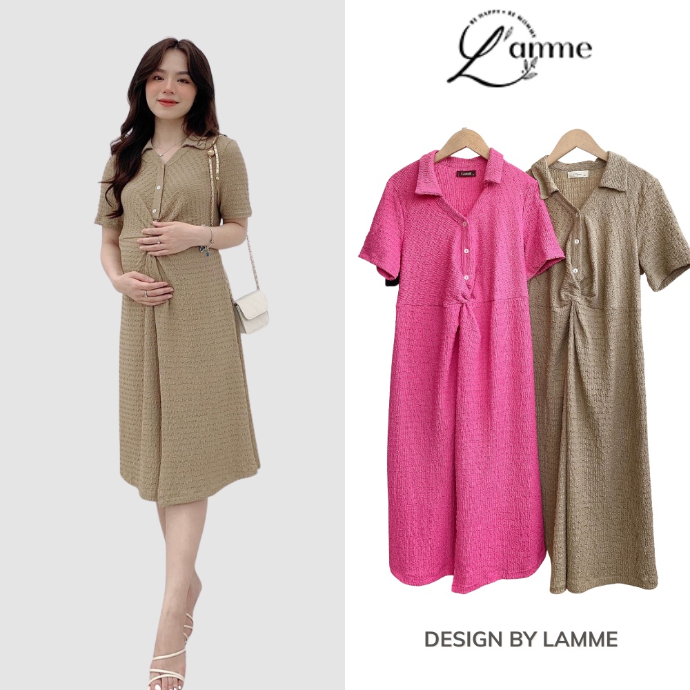 Đầm bầu đẹp Choco vải thun xốp, váy bầu thiết kế xoắn bụng thanh lịch, lịch sự thiết kế bởi L'amme