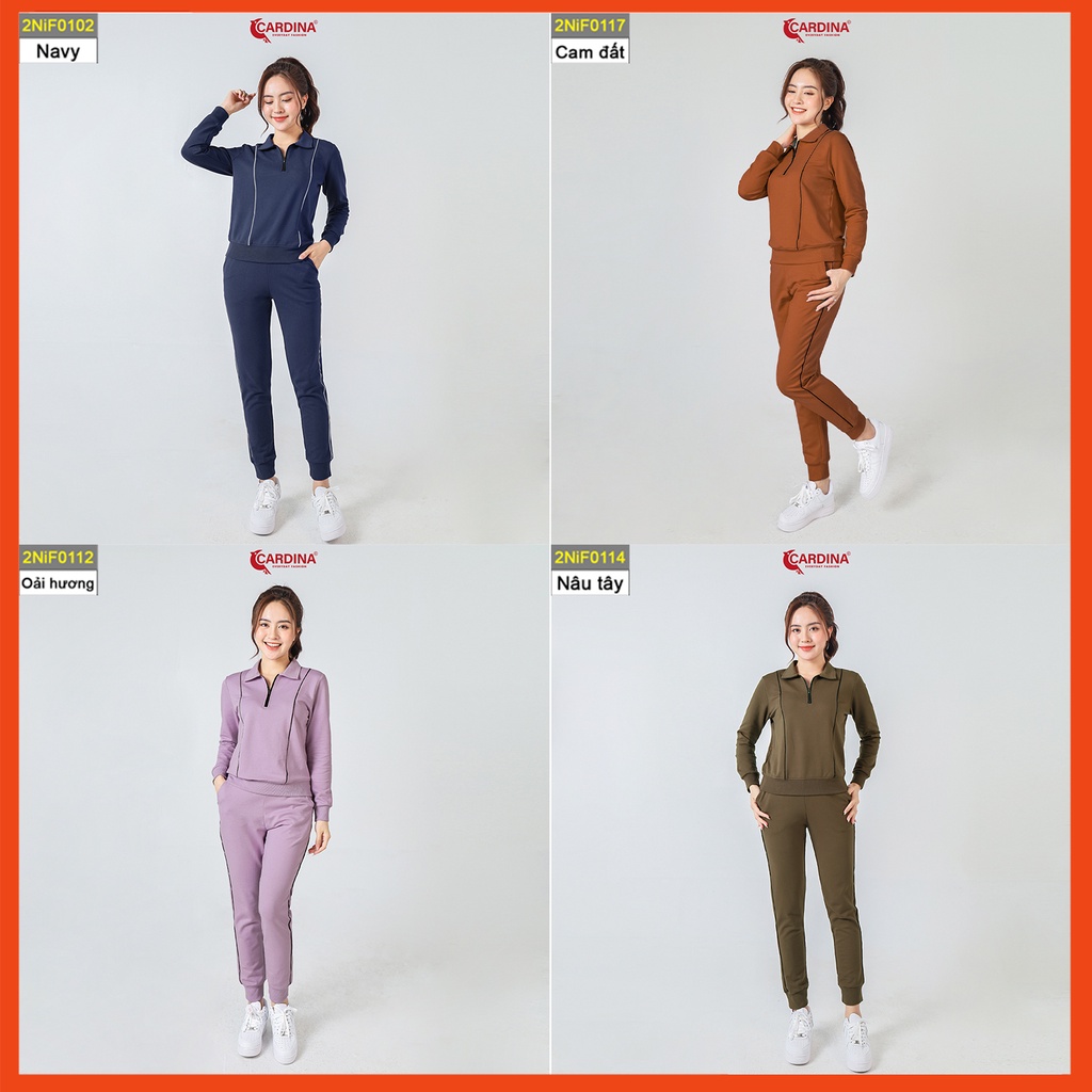 Đồ bộ nữ CARDINA chất nỉ da cá cao cấp dáng thể thao kéo khóa cổ trẻ trung năng động 2NiF01