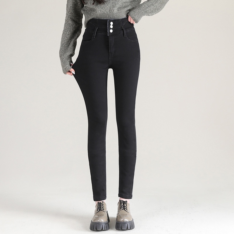 YSL098 Quần jean nữ cạp cao lót nỉ thu đông hàng nhập