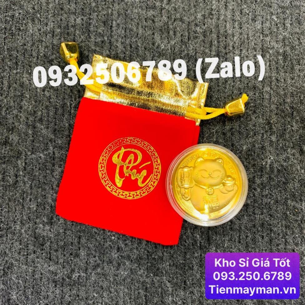 Thỏi Mèo Thần Tài Mạ Vàng Kèm Túi Gấm Phúc Lộc - làm quà tặng,quà biếu độc lạ và ý nghĩa