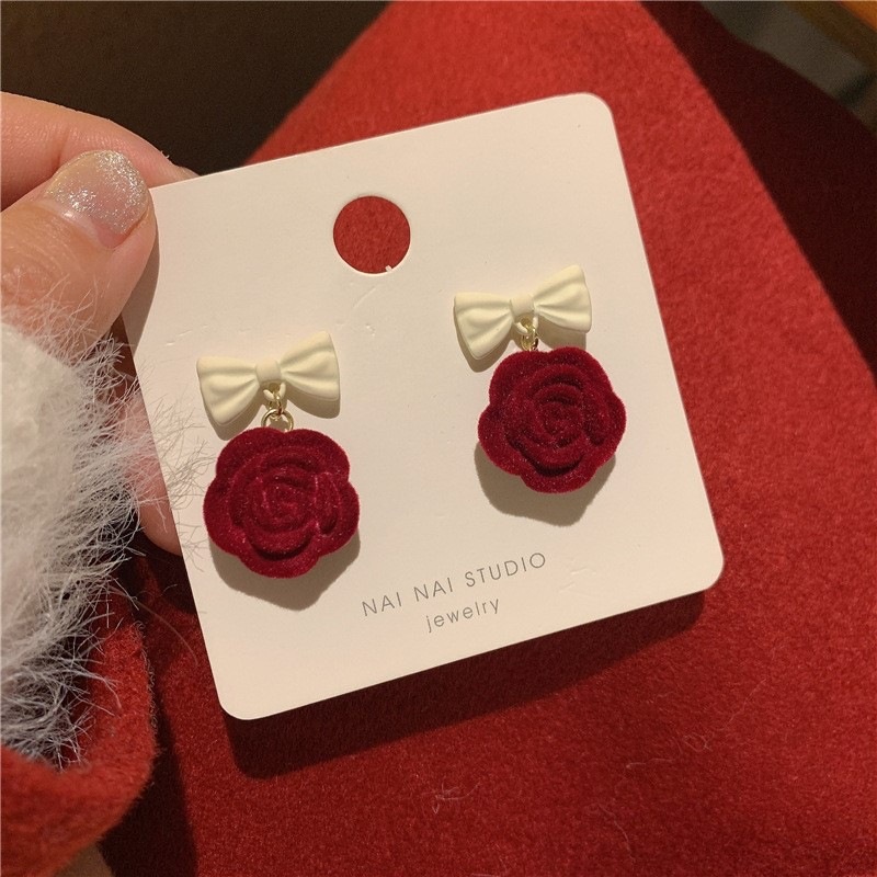 Khuyên Tai Hình Hoa Hồng Thắt Nơ Phong Cách Hàn Quốc Kiểu Mới