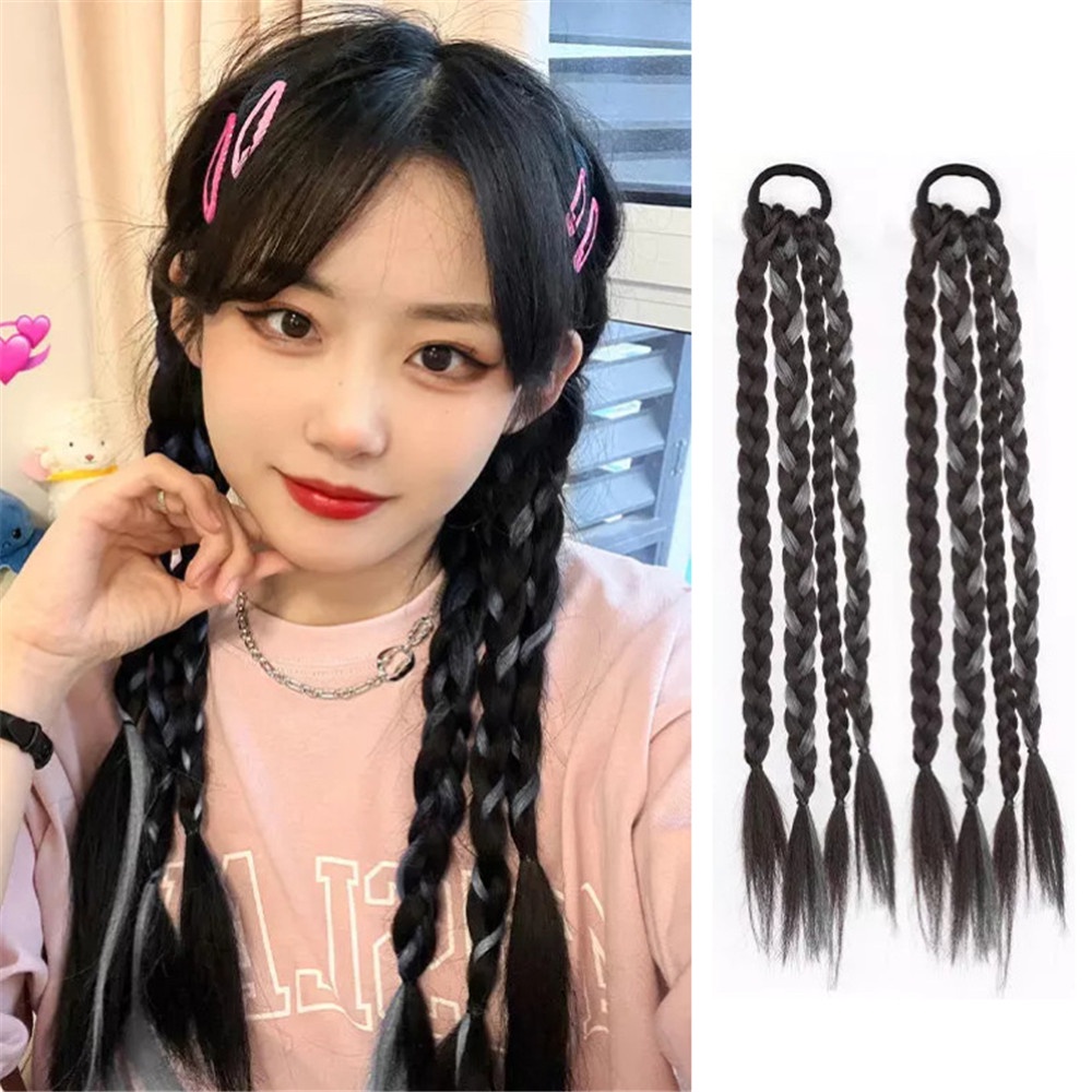 1 Tóc Giả Thắt Bím Màu Xanh Xám Hồng Thời Trang Cá Tính Dành Cho Nữ