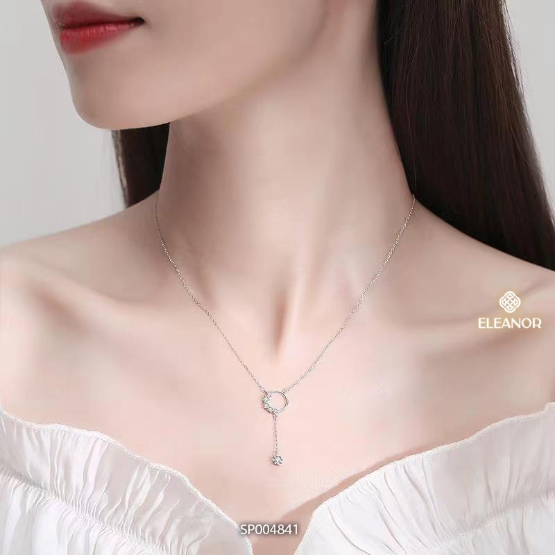Dây chuyền nữ bạc 925 Eleanor Accessories mặt tròn dáng dài đính đá phụ kiện trang sức 4841