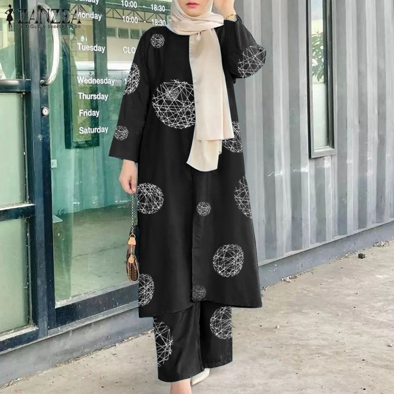 Zanzea Set Áo Thun Ngắn Tay + Quần Dài Lưng Thun Ống Rộng Thời Trang Nữ