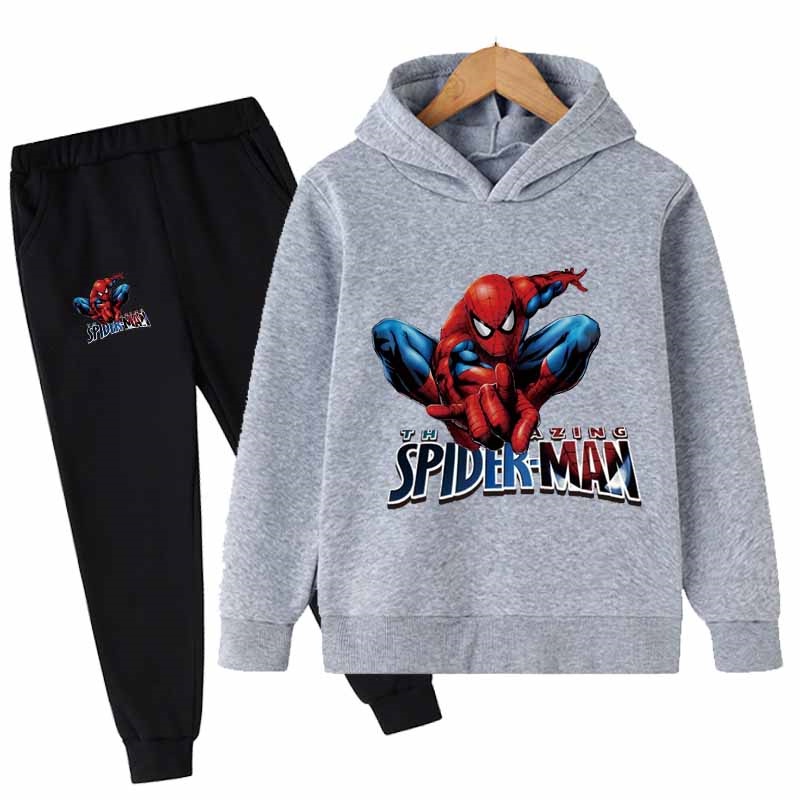 Bộ 2 Món Áo Hoodie Cotton Tay Dài In Hình Người Nhện Marvel Độc Đáo Cho Bé Trai
