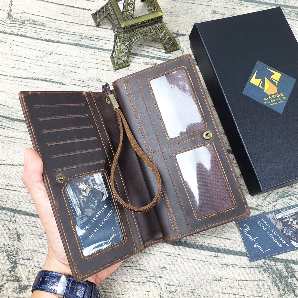 Ví cầm tay nam nữ da bò thật CL129VB   - 100% da bò thật, BH 3 năm