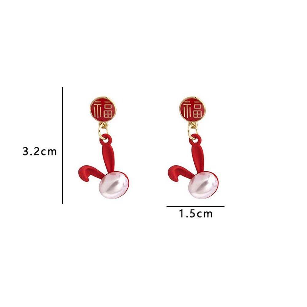 Khuyên Tai Dáng Dài Hình Chú Thỏ Màu Đỏ Thời Trang