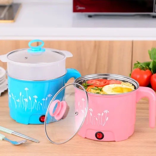 Ca Nồi Nấu Mì Mini Đa Năng Điện siêu tốc Có Tay Cầm - Nồi Lẩu Điện Mini Kèm Giá Hấp Nhựa
