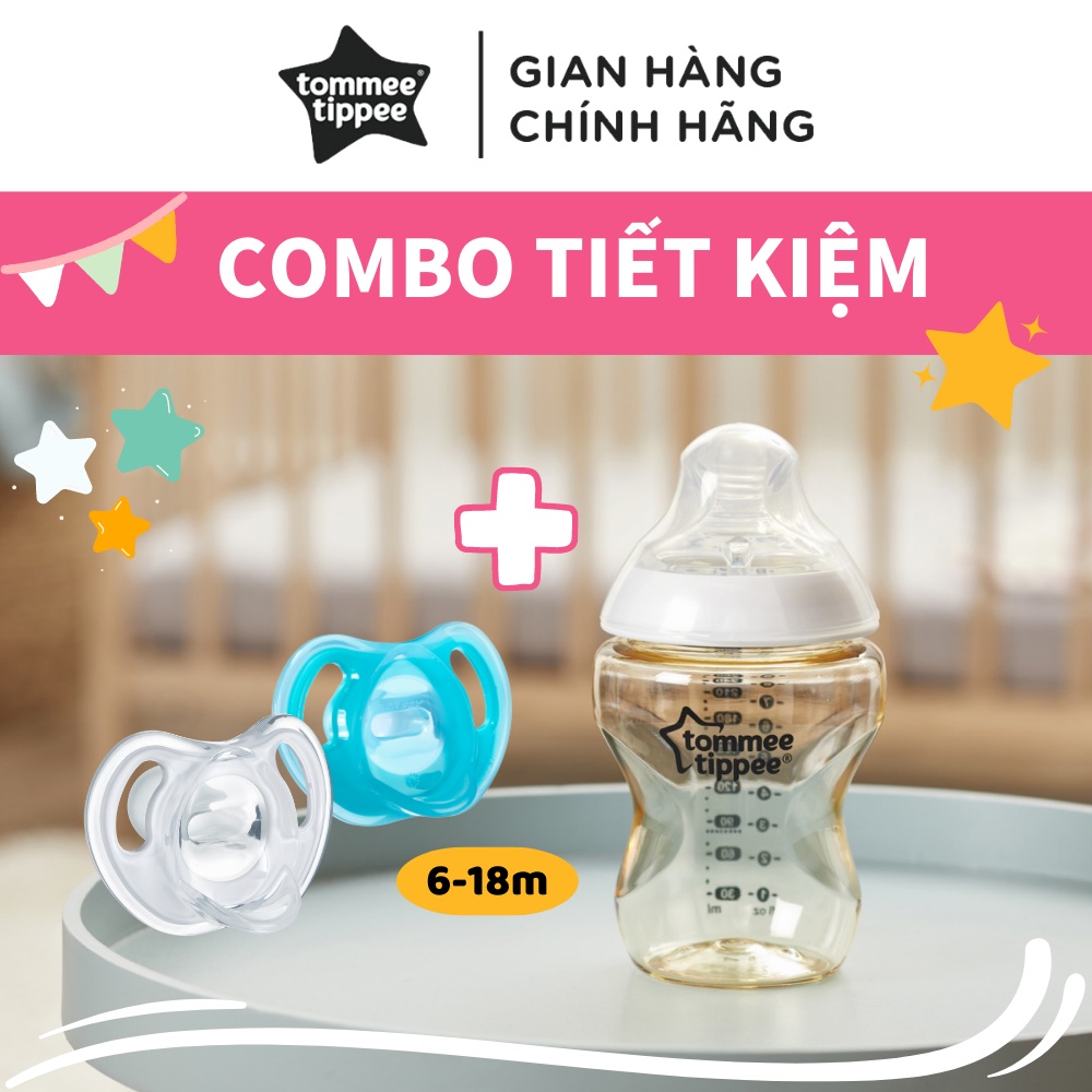 COMBO Ty ngậm silicon siêu nhẹ Tommee Tippee Ultra Light &amp; Bình sữa PPSU ty siêu mềm Tommee Tippee Closer to Nature