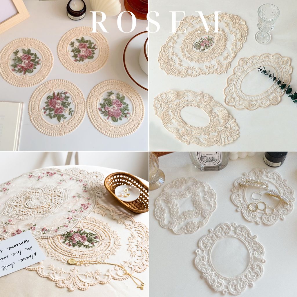 Miếng lót bình hoa ren decor vintage, đế lót ly cốc bằng ren, khăn ren trải bàn, trang trí đạo cụ chụp ảnh