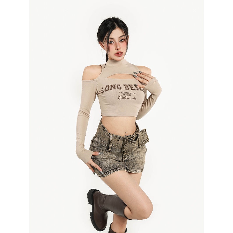 Áo thun COZOKC tay dài hở vai quyến rũ thời trang cho nữ