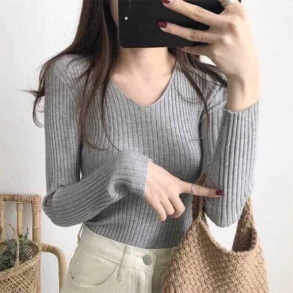 Áo Thun Nữ Body Gân Cổ Tim 🦋 Áo Dài Tay Nữ Trơn Dáng Ôm 3 Màu 🦋