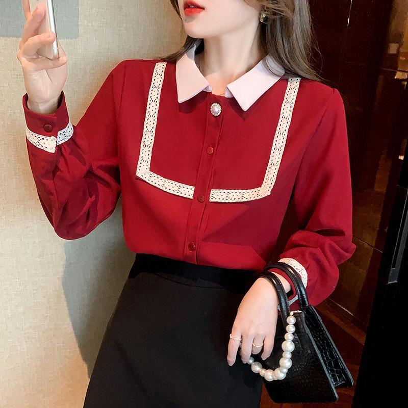 IELGY  Áo Sơ Mi Dài Tay Cổ Chữ v Phong Cách retro Thời Trang Dành Cho Nữ