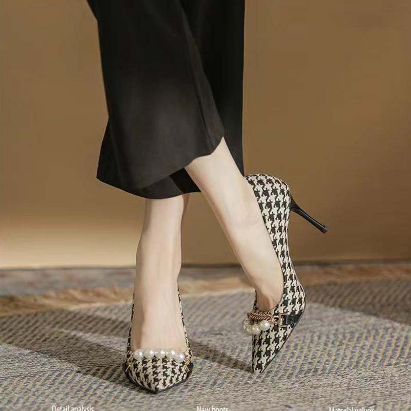 Giày Cao Gót Mũi Nhọn Đính Ngọc Trai Thời Trang Dành Cho Nữ