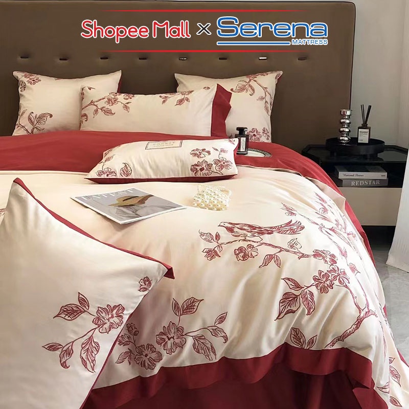 Bộ Chăn Ga Giường Chần Bông Full 5 Món Lụa Sateen Cao Cấp SERENA MATTRESS Combo Chăn Ga Drap Gối Đệm Nệm Trải Phủ Giường