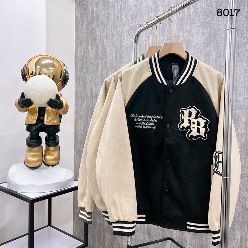 Áo khoác Bomber da lộn trần bông phối tay da unisex nam nữ QCCC