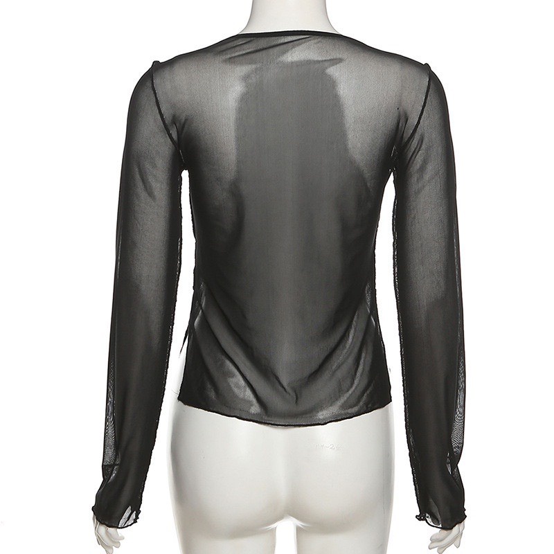 Áo thun nữ tày dài cột dây vải lưới siêu sexy, quyến rũ