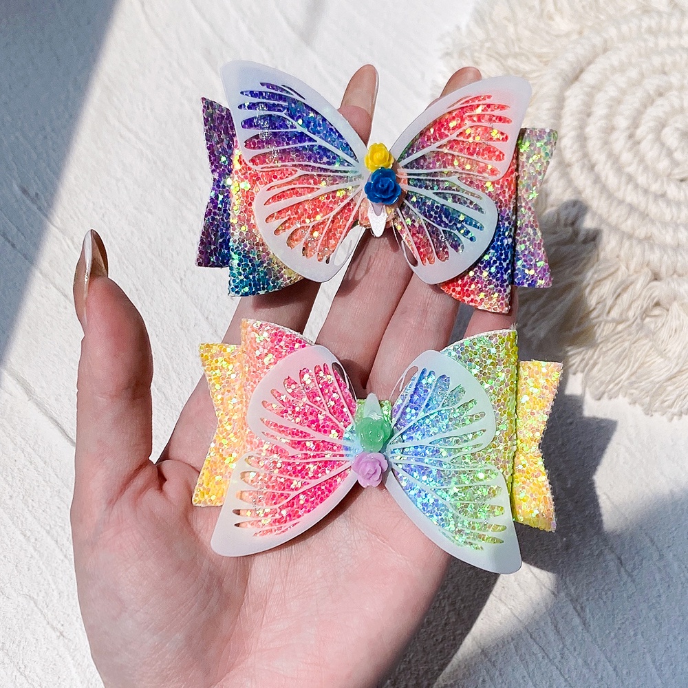 RainBow Bows Set 2 Kẹp Tóc Hình Chuột Mickey / Bướm Lấp Lánh Thời Trang Cho Bé Gái