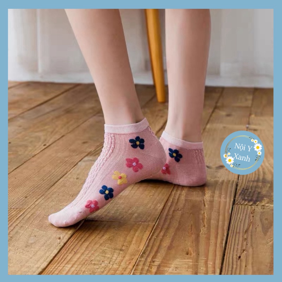 Tất vớ nữ họa mi vật liệu vải Hàn co và giãn bốn chiều,kiểu dáng thêu hoa phong thái tối tân tt8 nội y xanh, chất ấm, th