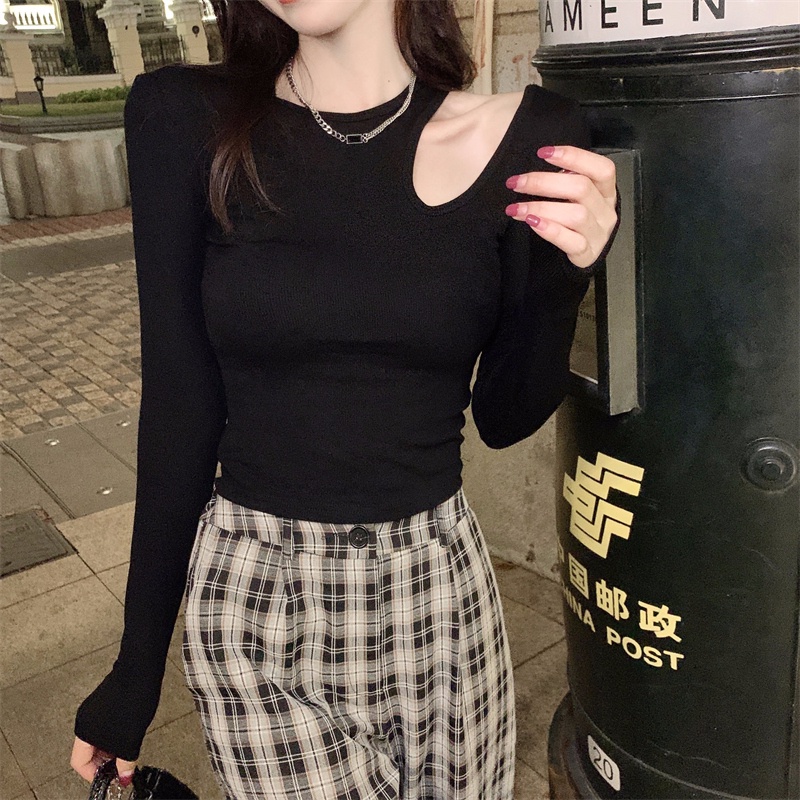 ZHELIHANGFEI Áo Thun Tay Dài Lưng Cao Kiểu Dáng Quyến Rũ Dễ Phối Đồ