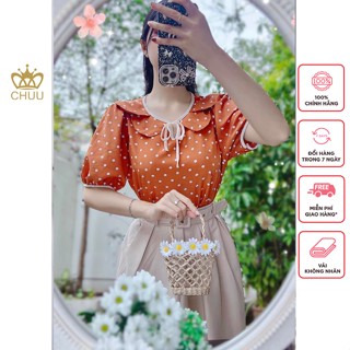 Áo sơ mi chấm bi nữ kiểu cổ cột nơ công sở CHUU A8128