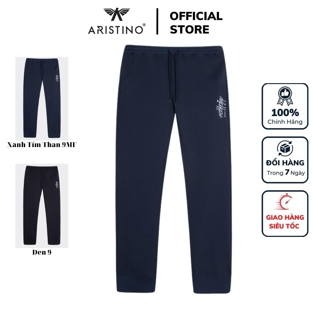 Quần Jogger thun thu đông nam ARISTINO APA004W2 trơn màu dáng regular fit cạp chun gấu suông thể thao vải Cotton cao cấp