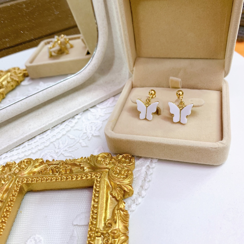Khuyên tai kẹp không bấm lỗ chốt điều chỉnh K262 bằng hợp kim mạ vàng hình cánh bướm dáng midi Leous Accessories