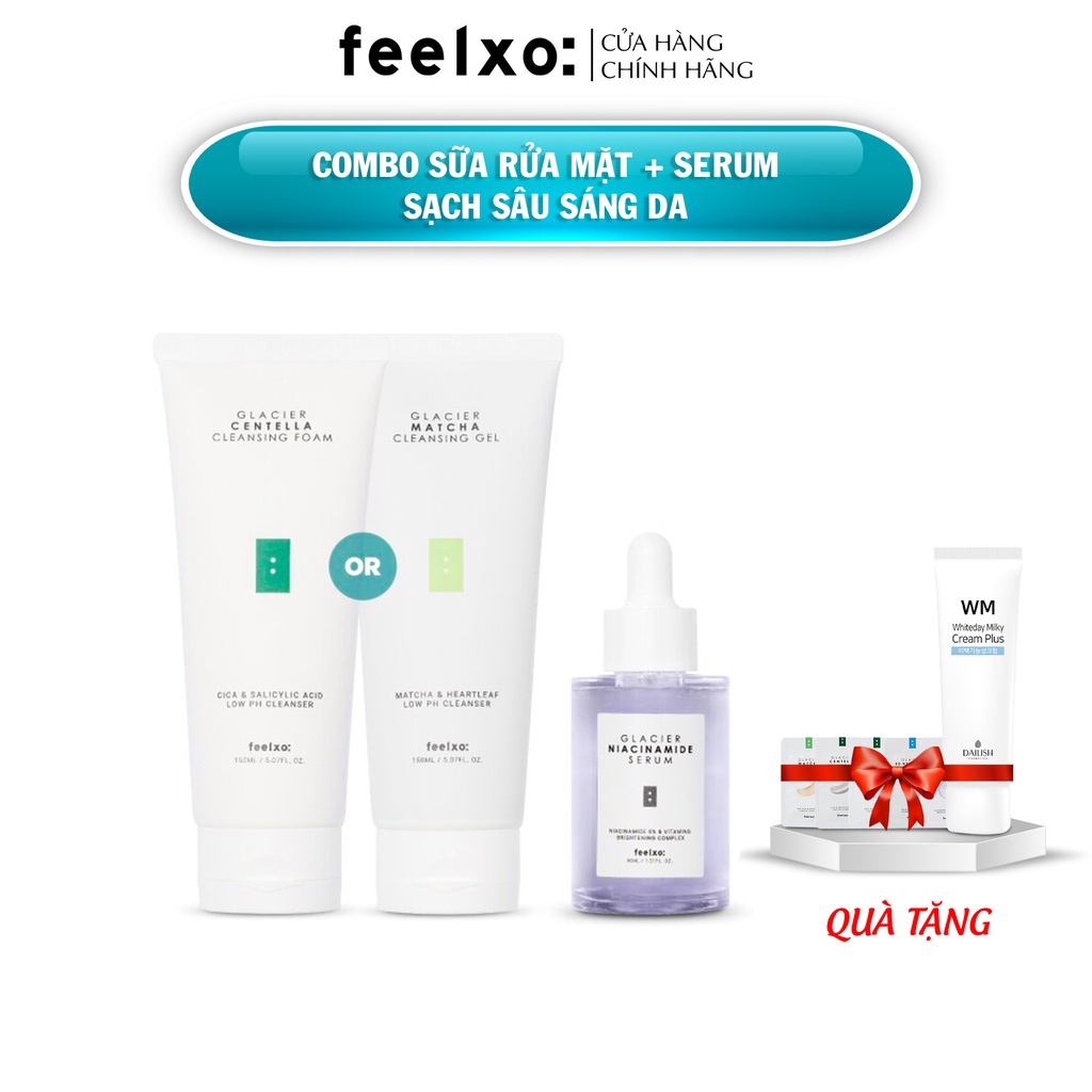 Combo sữa rửa mặt sạch sâu 150ml và serum Feelxo Glacier Niacinamide 30 ml làm trắng và đều da tự nhiên