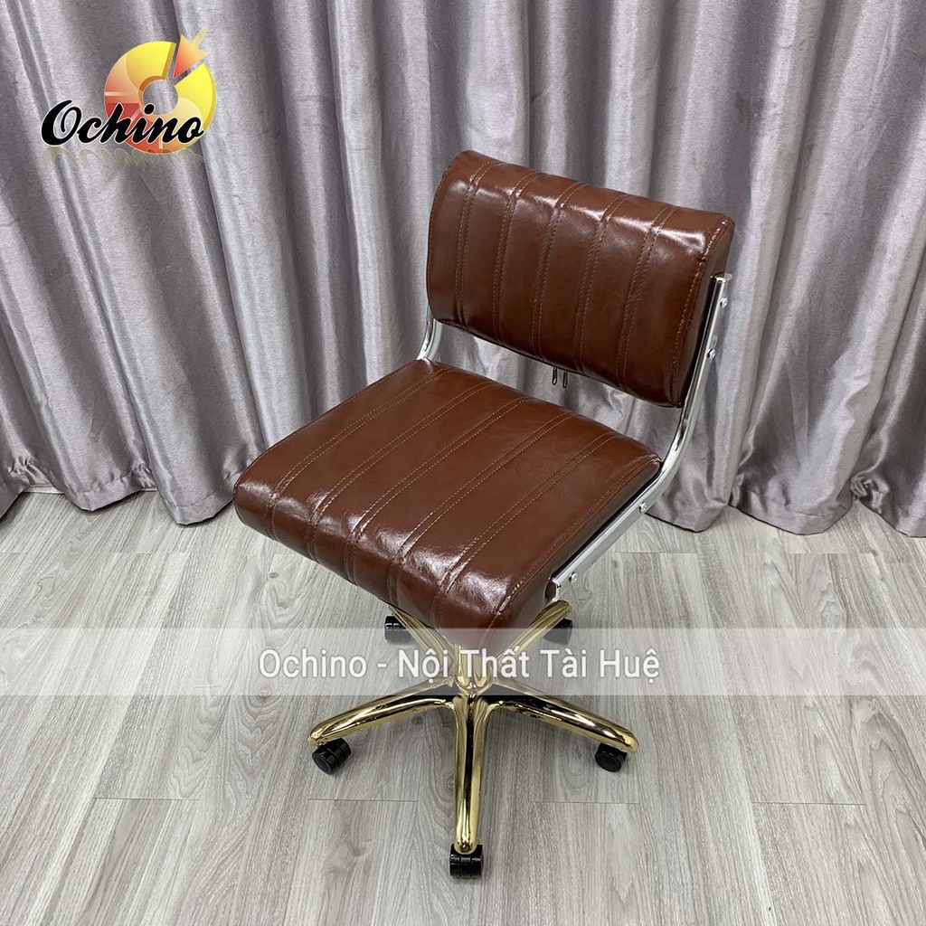 Ghế Makeup, Ghế Xoay Spa Phun Săm Mẫu Tựa Da Chữ Nhật Sọc Bánh Xe Chân Vàng Sao Cao Cấp (Có Sẵn)