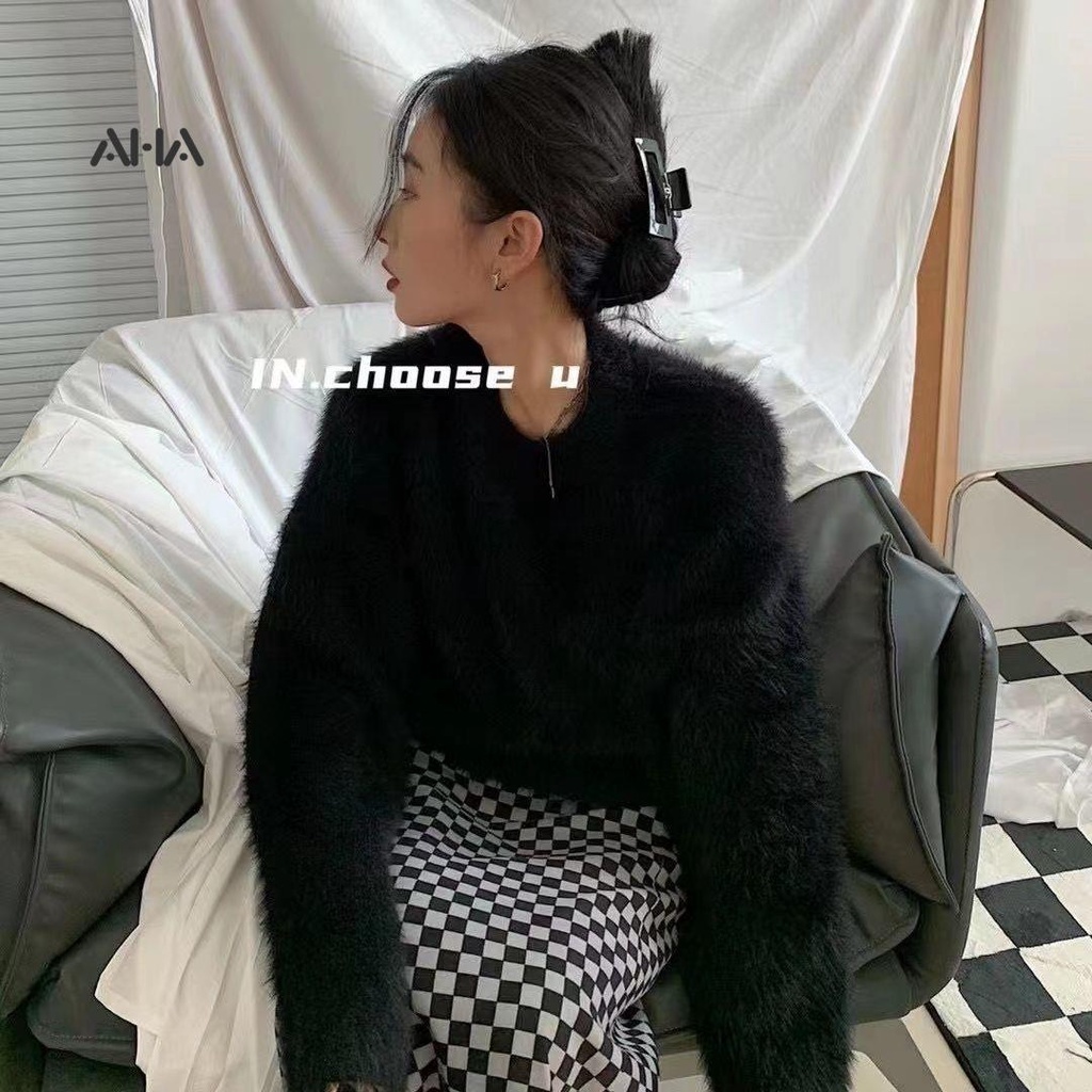 Áo Sweater Lông Cừu Dáng Rộng Ngắn Phong Cách Nhật Bản Thời Trang Thu Đông Hàng Mới 2022 Dành Cho Bạn Nữ