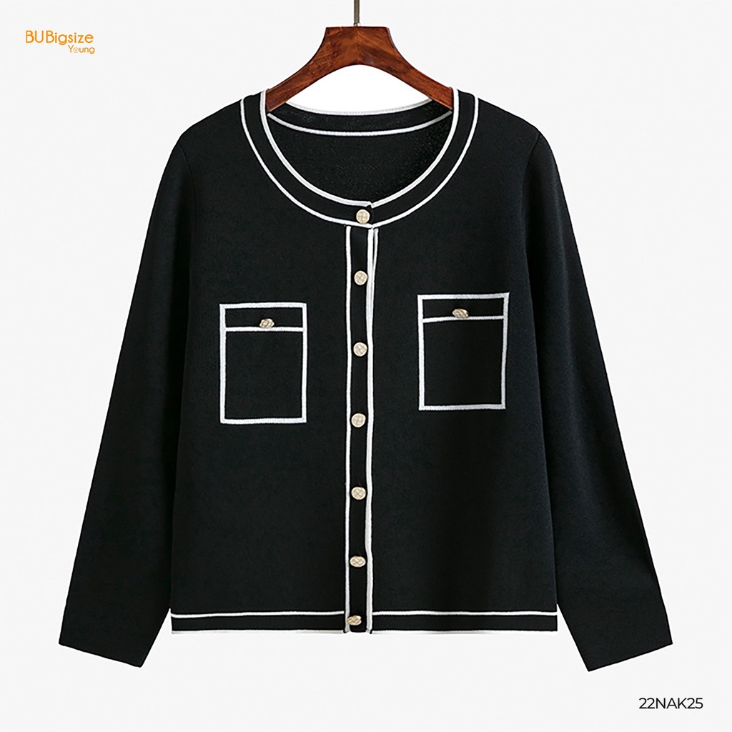 Áo cardigan viền trắng BIGSIZE (55kg đến 95kg) - 22NAK25 - [BU Bigsize Young]