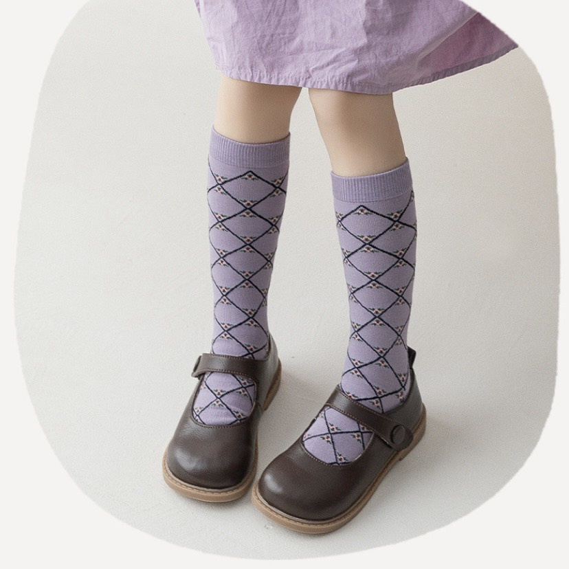 Tất dài đến đầu gối thổ cẩm cho bé- vớ trơn sợi dệt cotton ấm áp gân tăm cho bé _Samkid