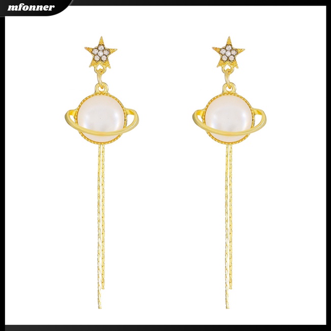 Bông Tai Dáng Dài Hình Hành Tinh Đính Đá Phối Tua Rua Thời Trang