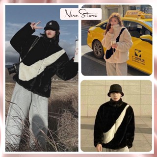 Áo khoác lông nike nam nữ lông thỏ nhân tạo bóng mượt dày đẹp hàng xịn mềm mịn áo lông Quảng Châu unisex NinaStore