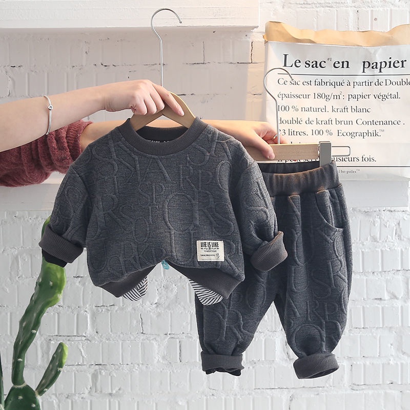 Set Đồ Xuân Thu 2022 Hai Món Gồm Áo Sweater Tay Dài Màu Trơn Hợp Thời Trang Cho Bé Trai