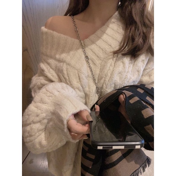 Áo Sweater Dệt Kim Dày Dặn Dáng Rộng Phong Cách Pháp Thời Trang Thu Đông Mới Cho Nữ