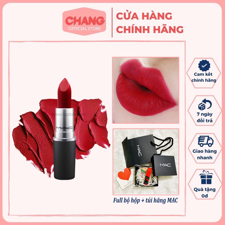 Son MAC Ruby Woo 707 Màu Đỏ Cổ Điển Sang Chảnh, son Mac chính hãng Retro Matte Lipstick date mới