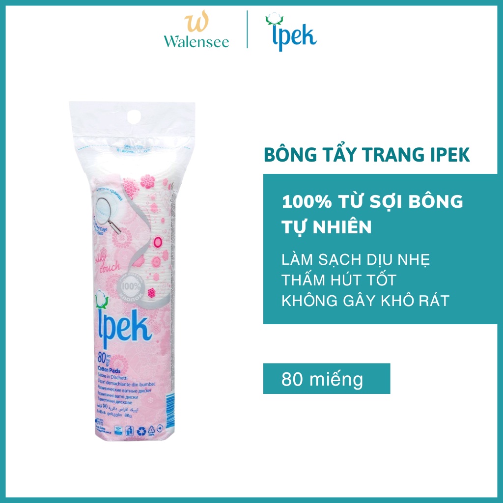 Bông Tẩy Trang Ipek 80 Miếng, Thổ Nhĩ Kì, Làm Sạch Da, Không Gây Kích Ứng