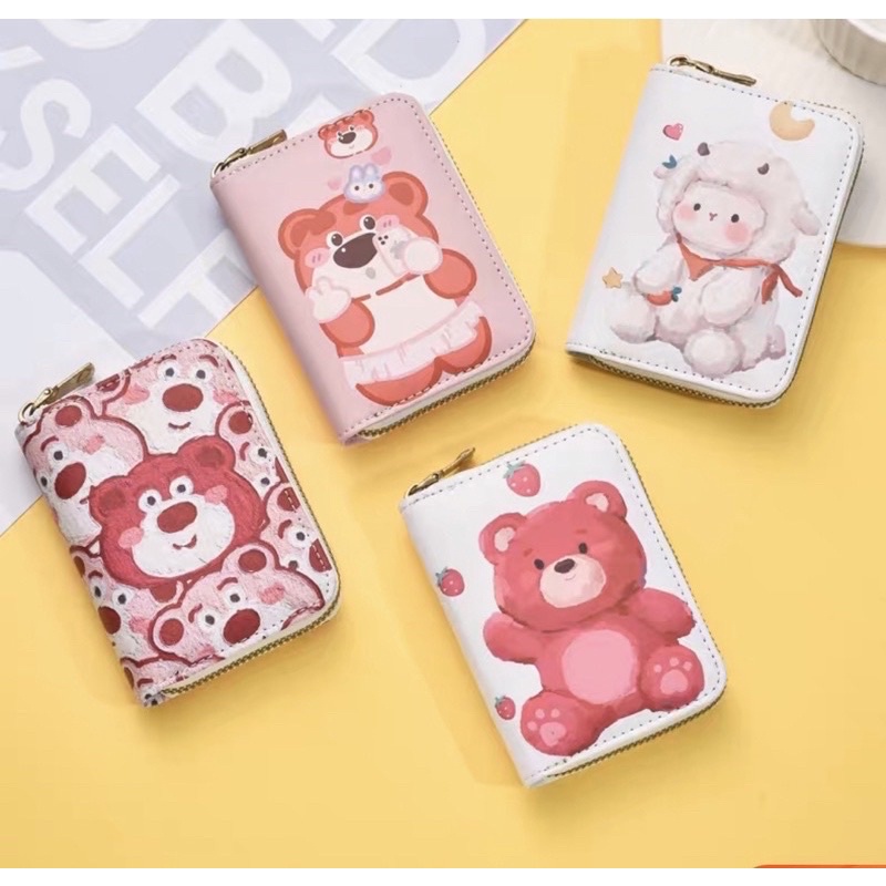 Ví mini cầm tay nữ hoạ tiết gấu dâu lotso Túi đựng thẻ hoạt hình dễ thương dung tích lớn siêu nhỏ gọn